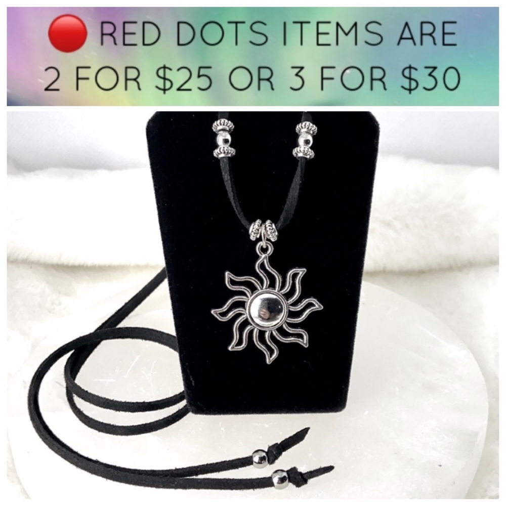 🔴Adjustable boho silver sun black suede necklace
